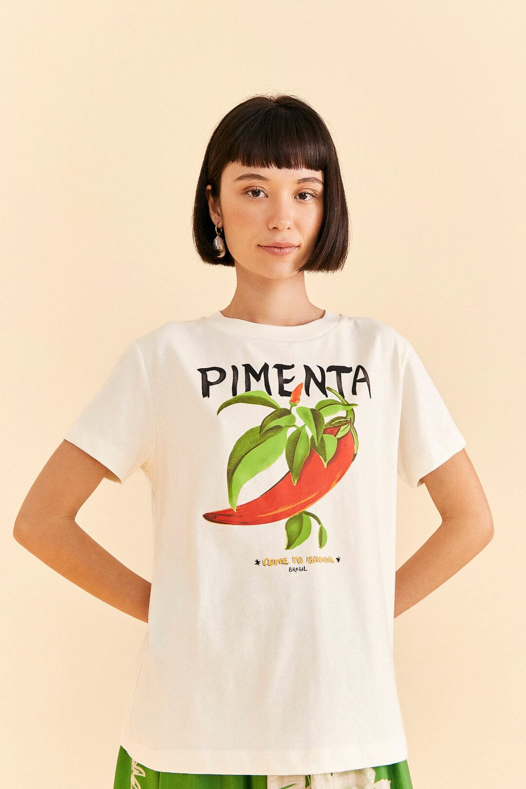 Off-White Peppers Organic Cotton T-shirt | FARM Rio Women
