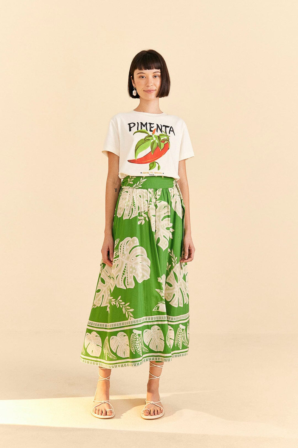 Off-White Peppers Organic Cotton T-shirt | FARM Rio Women