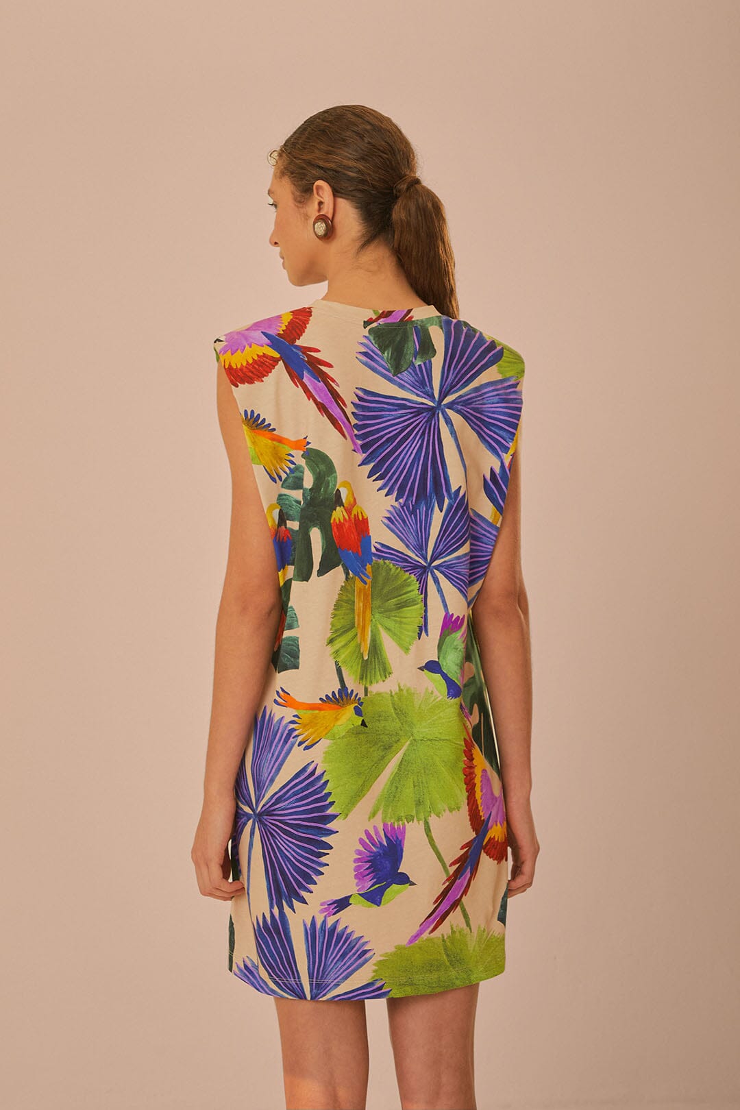 Sand Macaw Jungle Organic Cotton T-Shirt Dress | FARM Rio Women