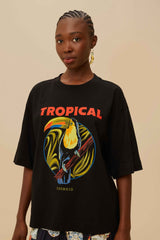 Black Tropical Organic Cotton T-Shirt | FARM Rio Women