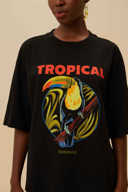 Black Tropical Organic Cotton T-Shirt | FARM Rio Women