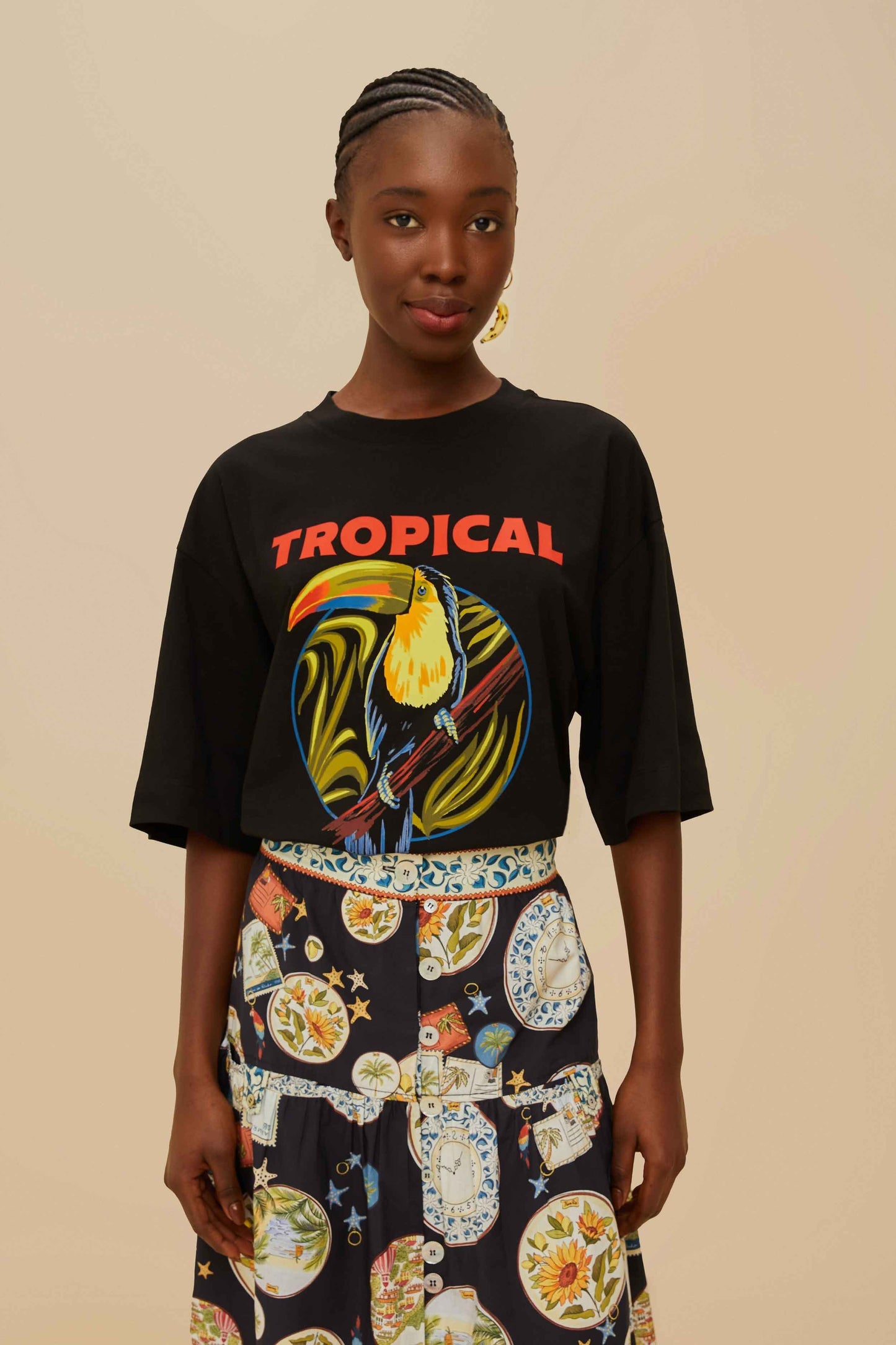 Black Tropical Organic Cotton T-Shirt | FARM Rio Women