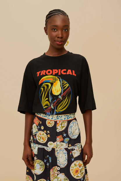 Black Tropical Organic Cotton T-Shirt | FARM Rio Women