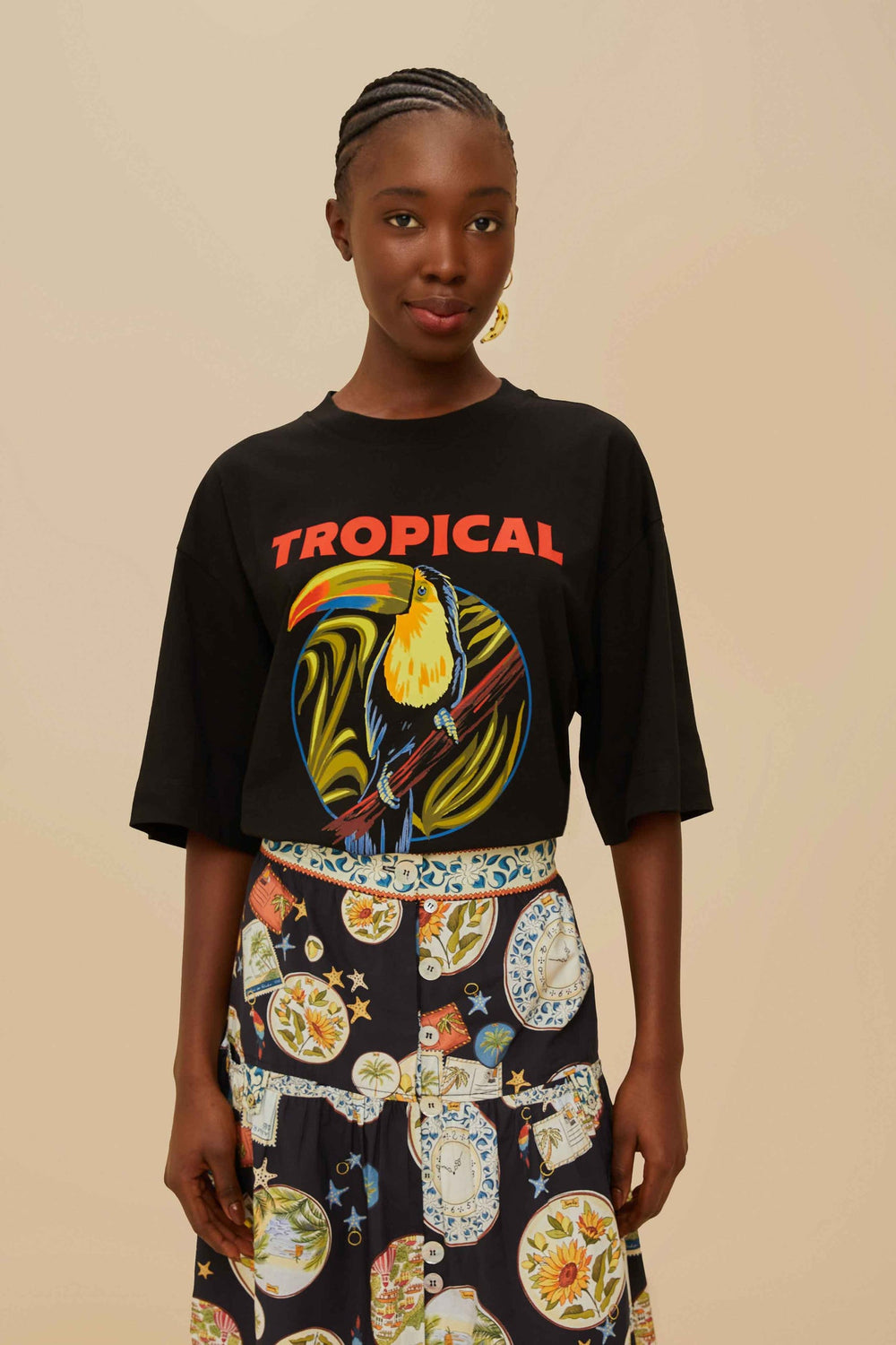 Black Tropical Organic Cotton T-Shirt | FARM Rio Women