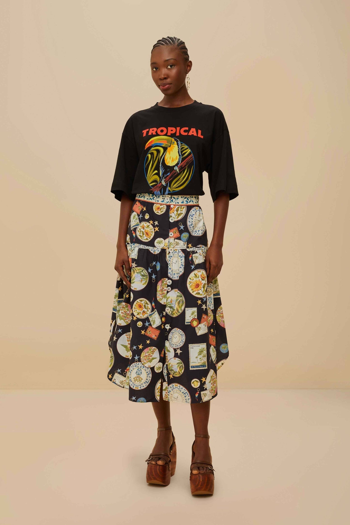 Black Tropical Organic Cotton T-Shirt | FARM Rio Women
