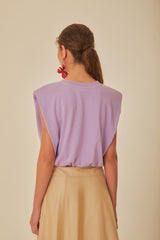 Lilac Summer In The Tropics Shoulder Pad Organic Cotton T-Shirt | FARM Rio Women