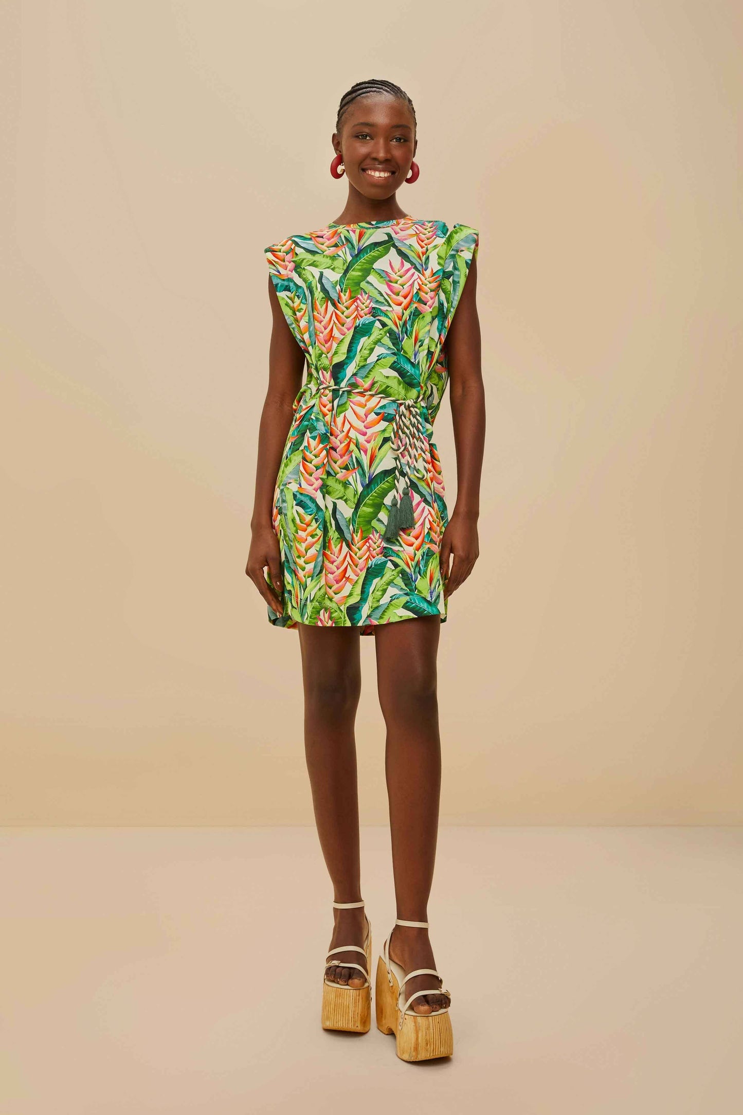 Off-White Heli Leaves Organic Cotton T-Shirt Mini Dress | FARM Rio Women
