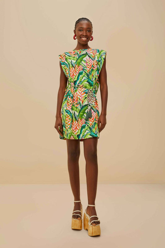 Off-White Heli Leaves Organic Cotton T-Shirt Mini Dress | FARM Rio Women