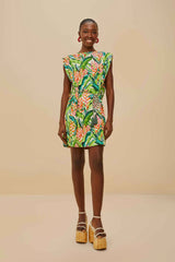 Off-White Heli Leaves Organic Cotton T-Shirt Mini Dress | FARM Rio Women