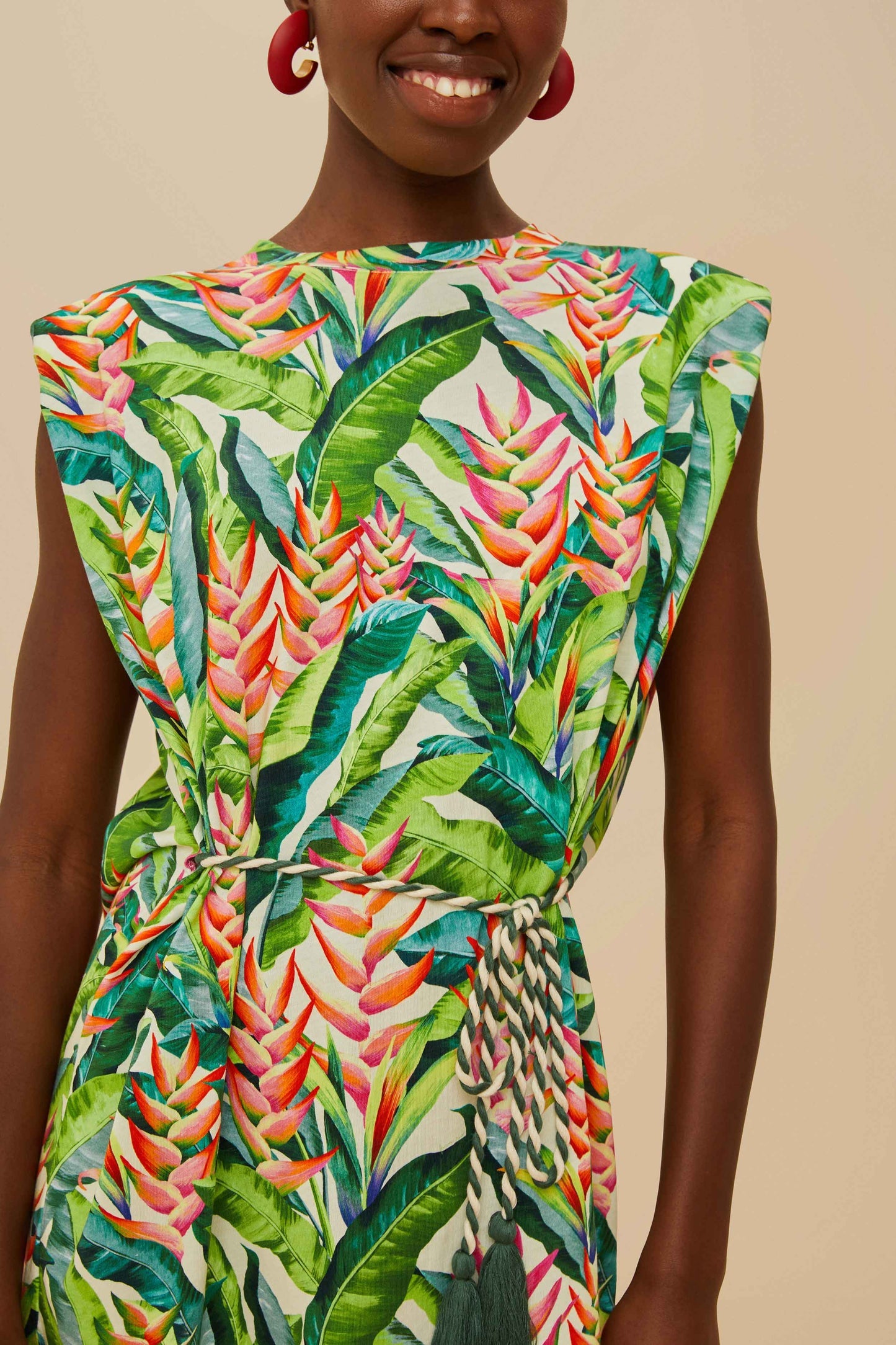 Off-White Heli Leaves Organic Cotton T-Shirt Mini Dress | FARM Rio Women