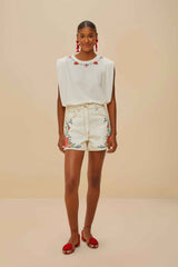 Off-White Cross Stitch Flowers Organic Cotton T-Shirt | FARM Rio Women