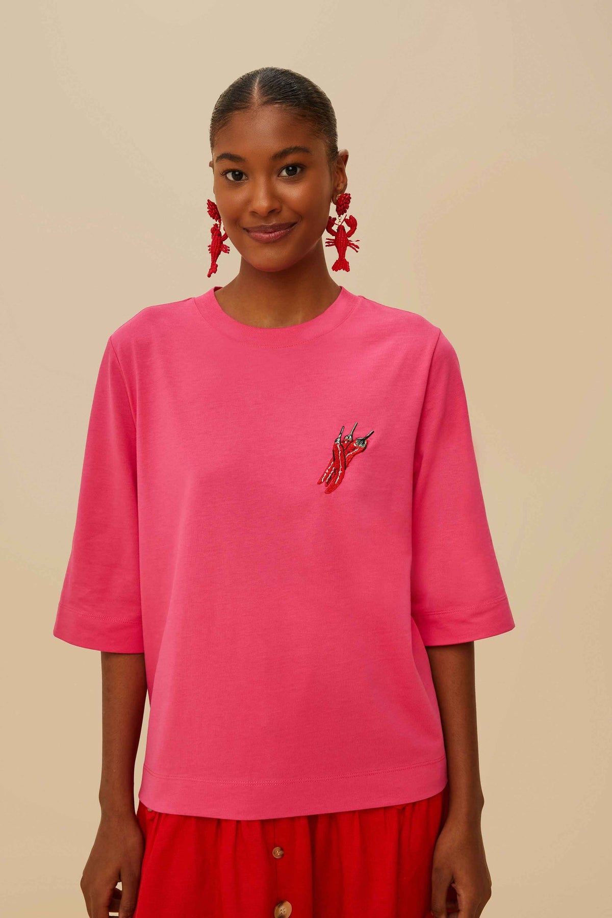 Pink Spicy Pepper Organic Cotton T-Shirt | FARM Rio Women