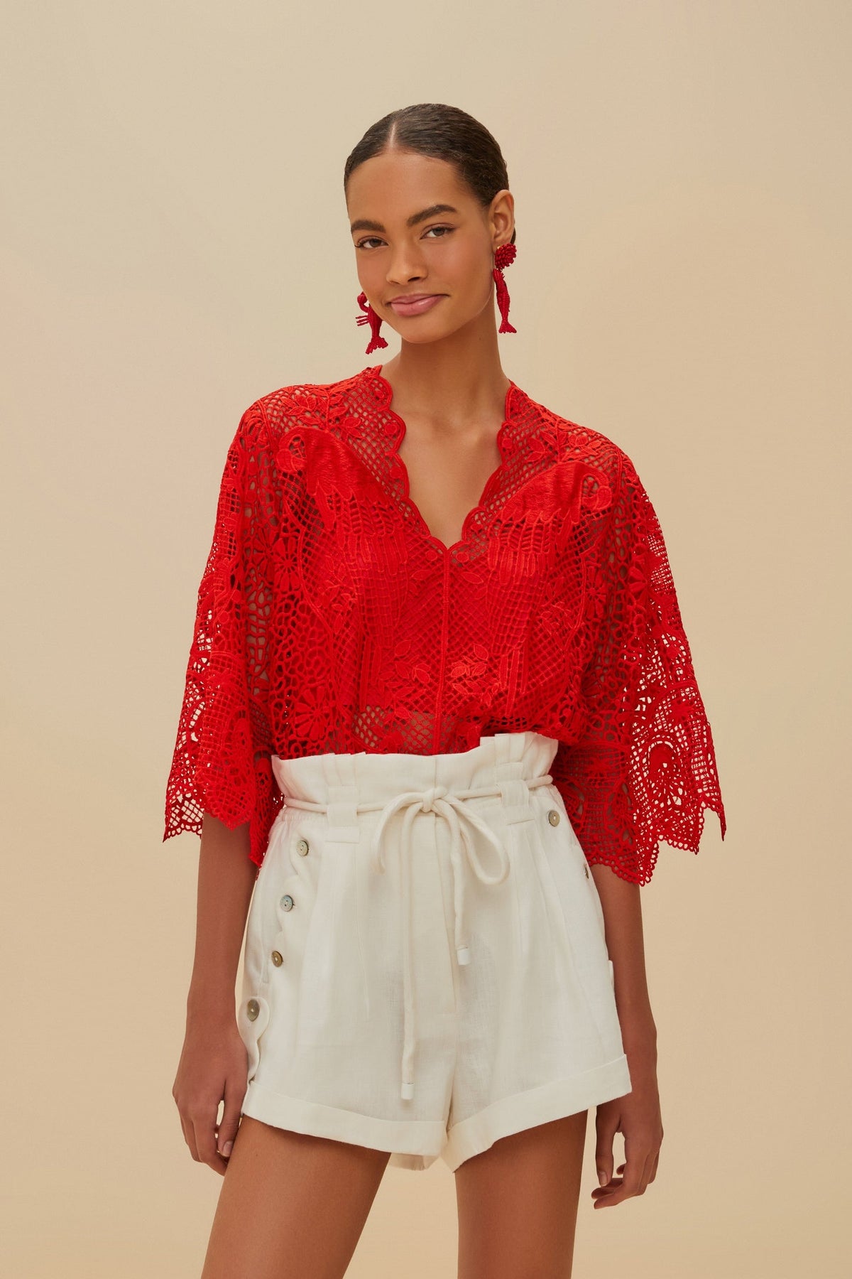 Red Landscape Guipure Bodysuit | FARM Rio Women
