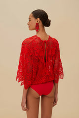 Red Landscape Guipure Bodysuit | FARM Rio Women