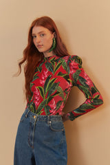 Red Dream Garden Long Sleeve Bodysuit | FARM Rio Women