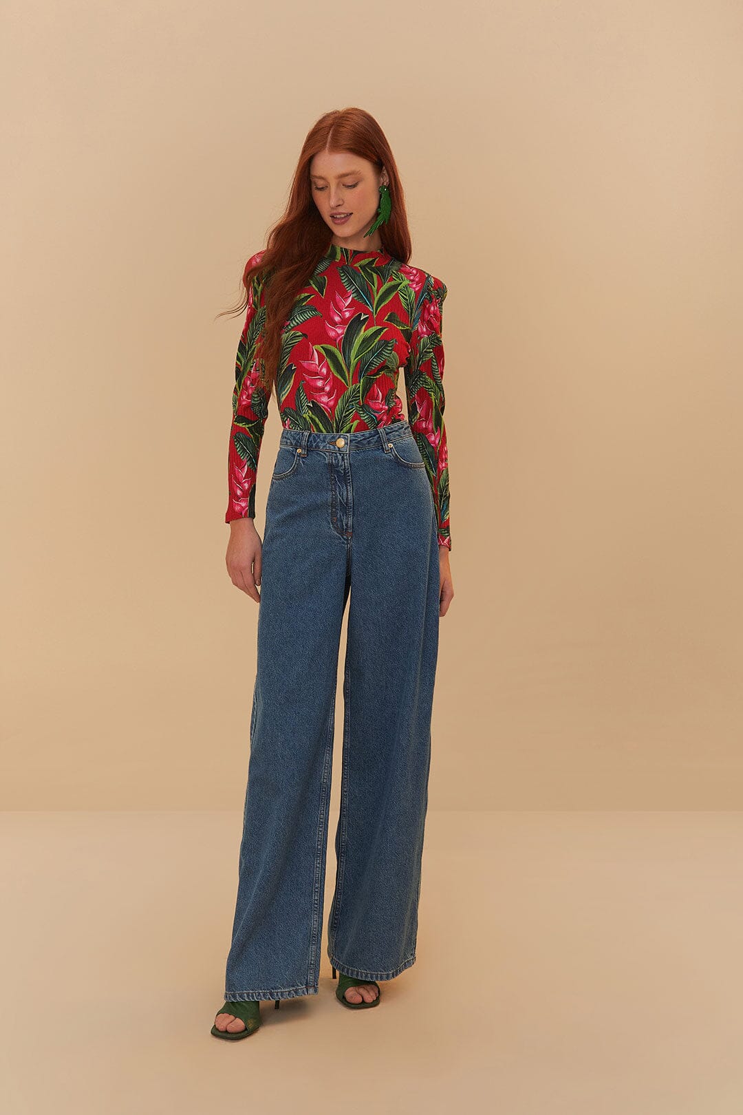 Red Dream Garden Long Sleeve Bodysuit | FARM Rio Women