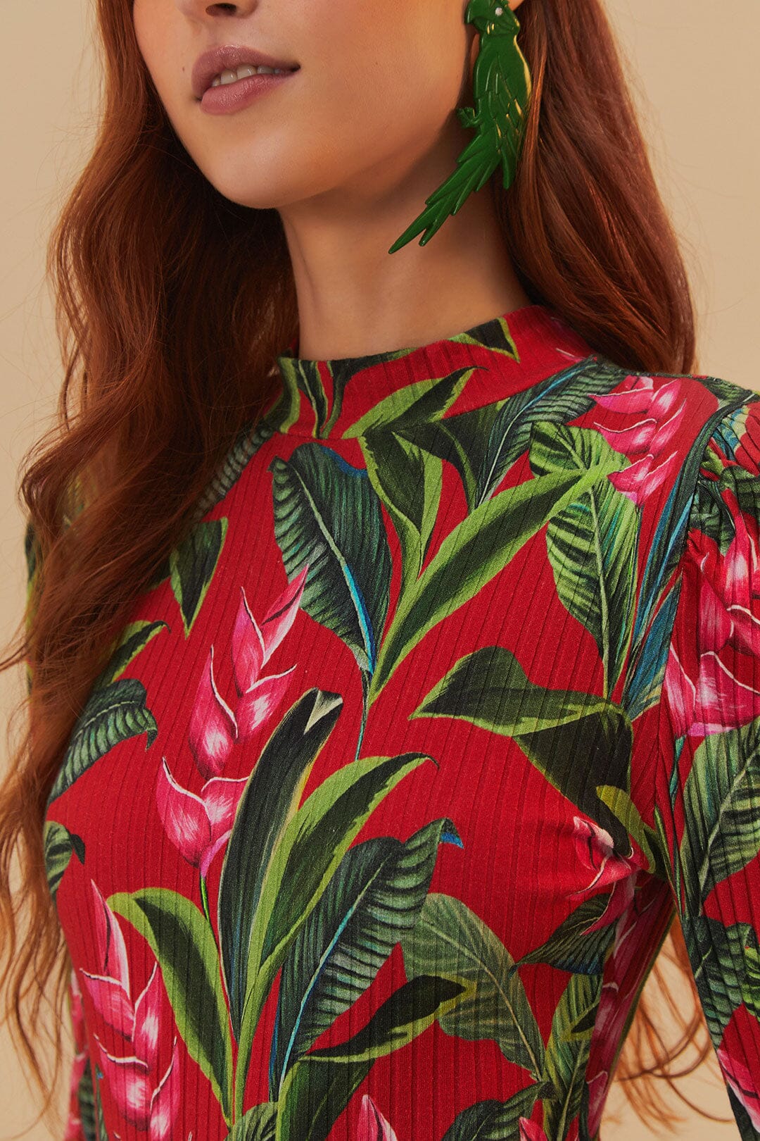 Red Dream Garden Long Sleeve Bodysuit | FARM Rio Women