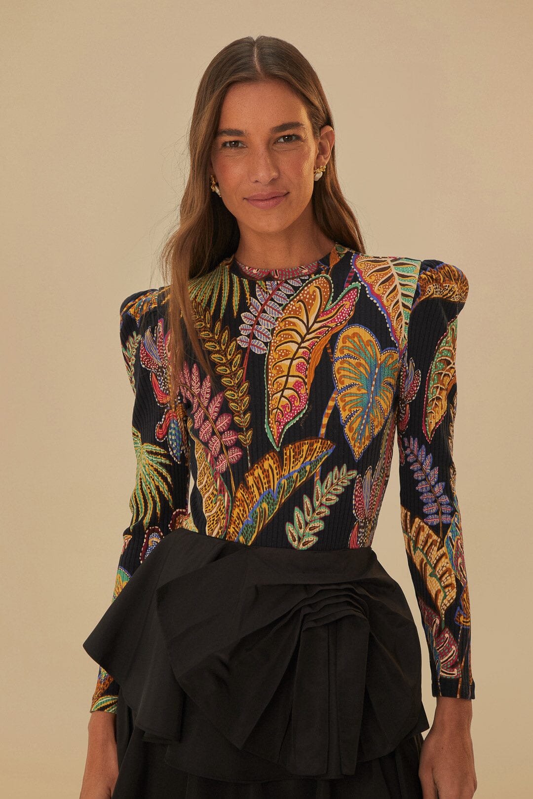 Cool Foliage Black Bodysuit | FARM Rio Women