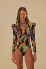 Cool Foliage Black Bodysuit | FARM Rio Women