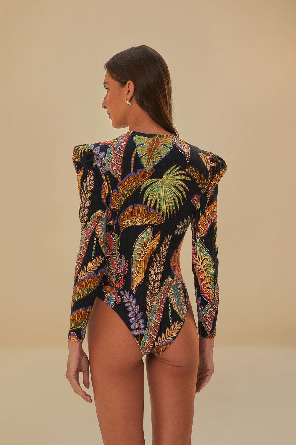 Cool Foliage Black Bodysuit | FARM Rio Women