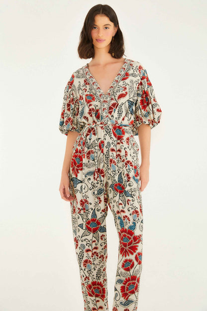 Sand Francesca V Neckline Short Sleeve Jumpsuit | FARM Rio | FARM Rio Women