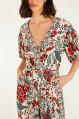 Sand Francesca V Neckline Short Sleeve Jumpsuit | FARM Rio | FARM Rio Women