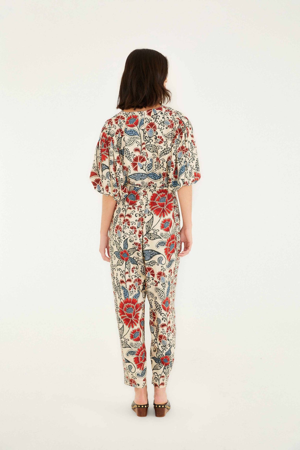 Sand Francesca V Neckline Short Sleeve Jumpsuit | FARM Rio | FARM Rio Women