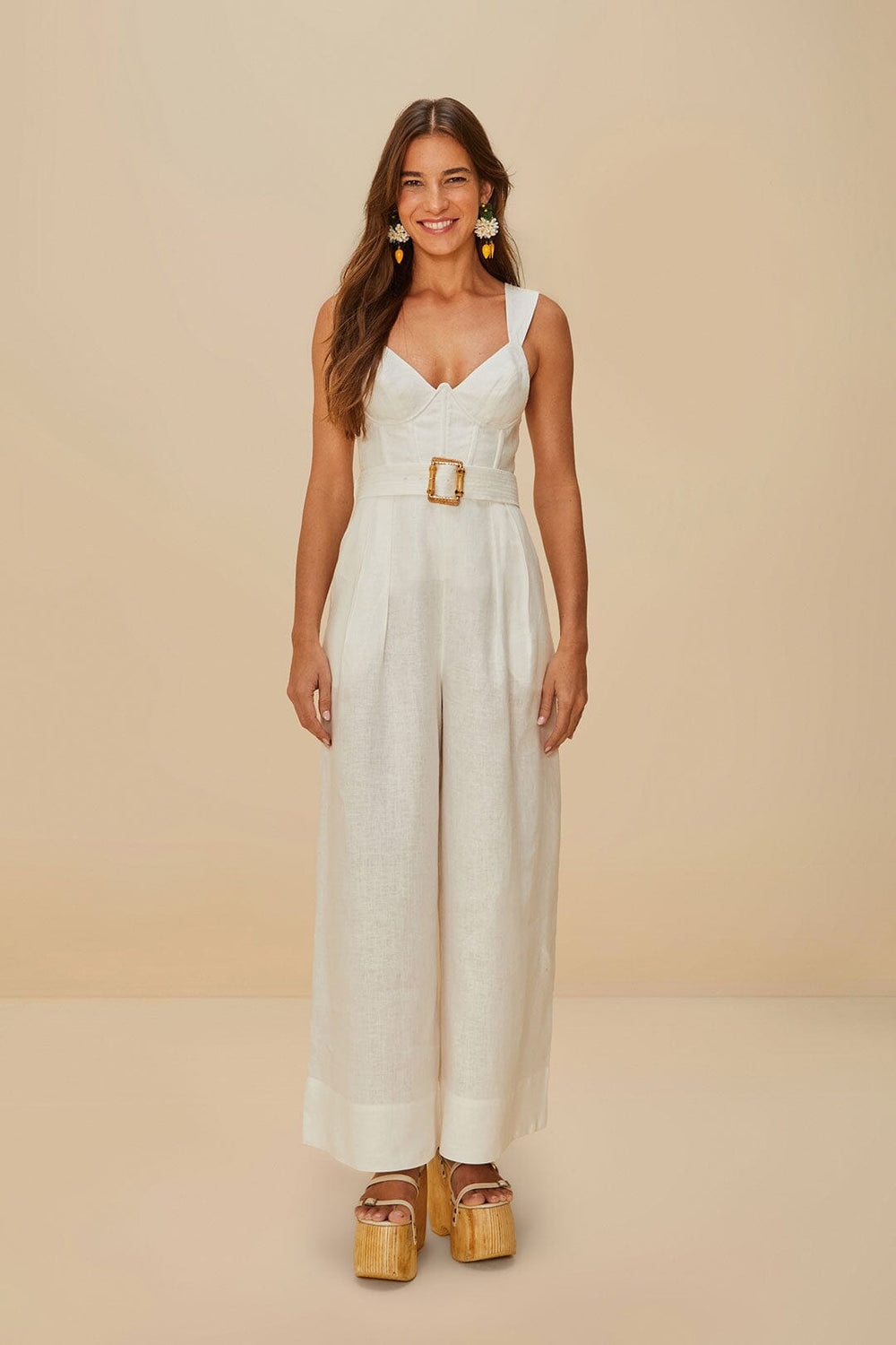 Off-White Euroflax™ Premium Linen Jumpsuit | FARM Rio Women