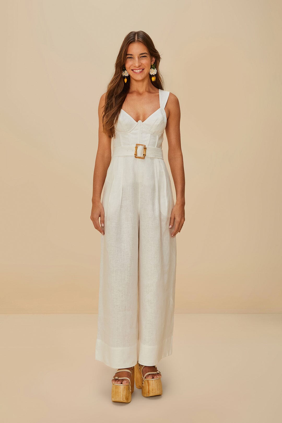 Off-White Euroflax™ Premium Linen Jumpsuit | FARM Rio Women