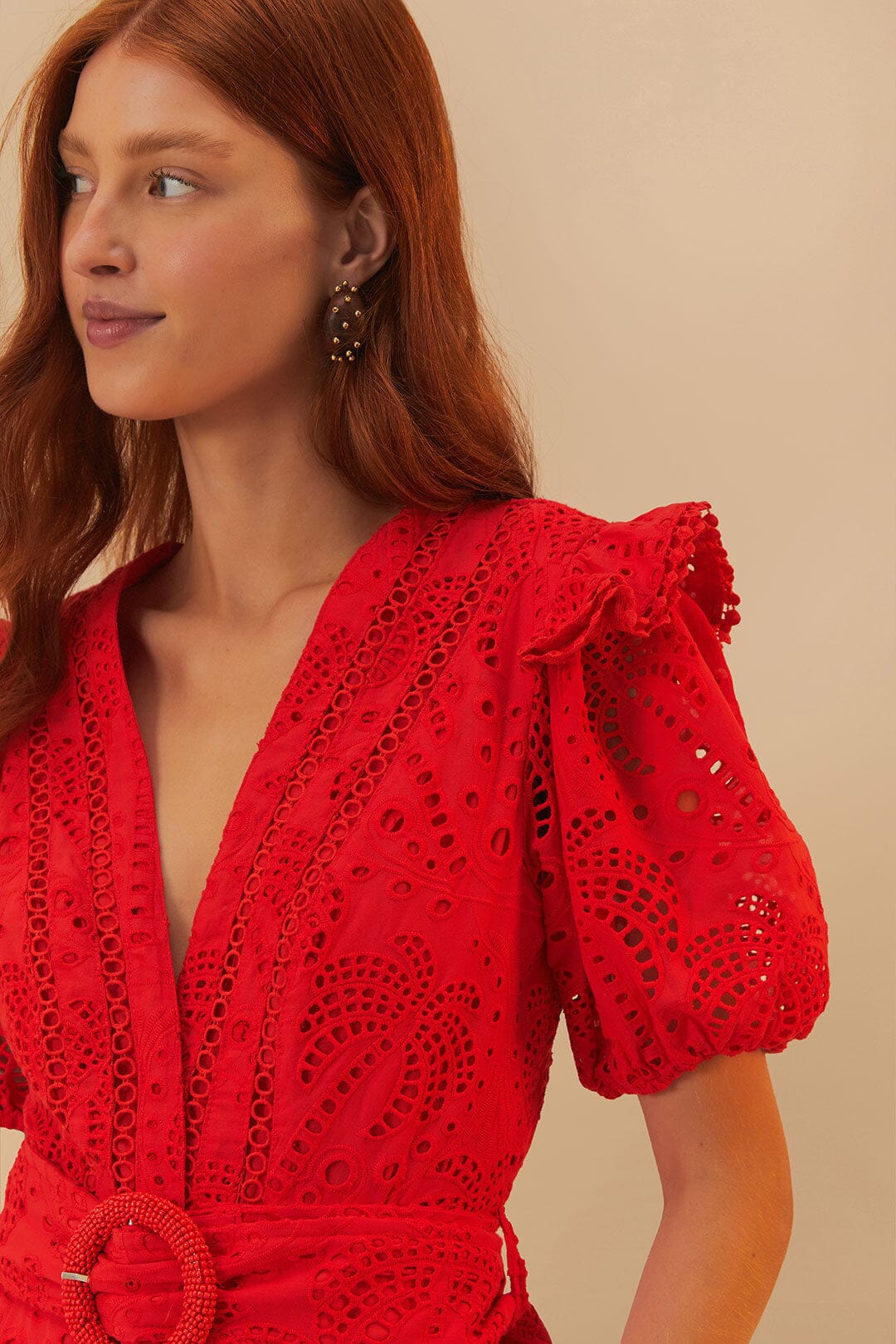 Red Eyelet Beaded Belt Romper | FARM Rio Women