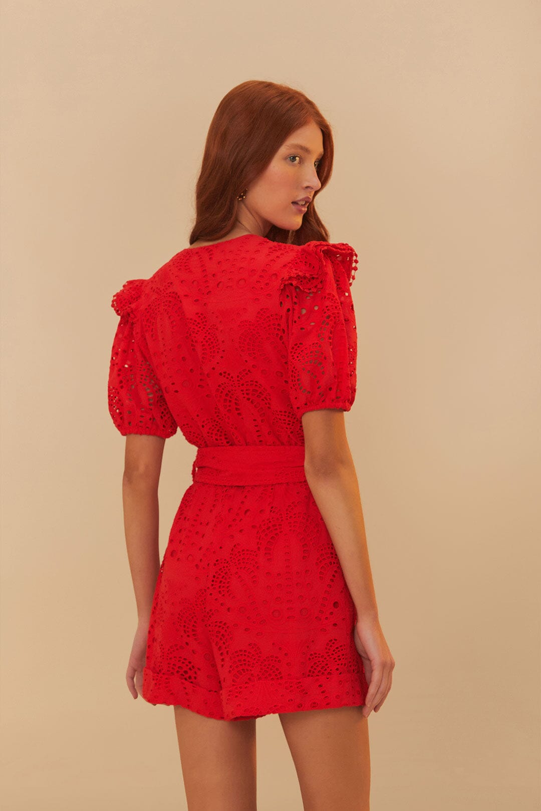 Red Eyelet Beaded Belt Romper | FARM Rio Women