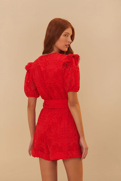 Red Eyelet Beaded Belt Romper | FARM Rio Women