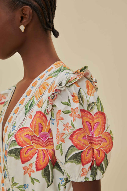 Off-White Bloom Garden LENZING™ ECOVERO™ Euroflax™ Romper | FARM Rio Women