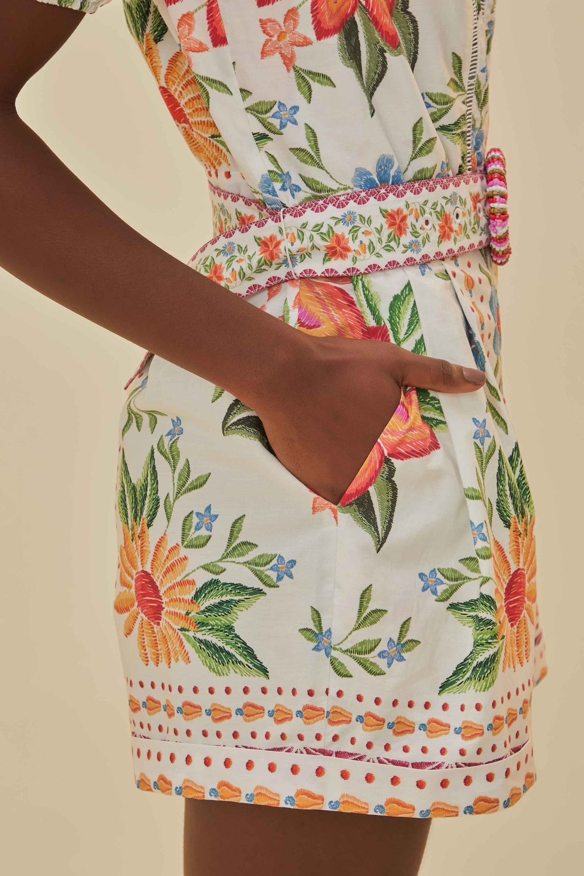 Off-White Bloom Garden LENZING™ ECOVERO™ Euroflax™ Romper | FARM Rio Women