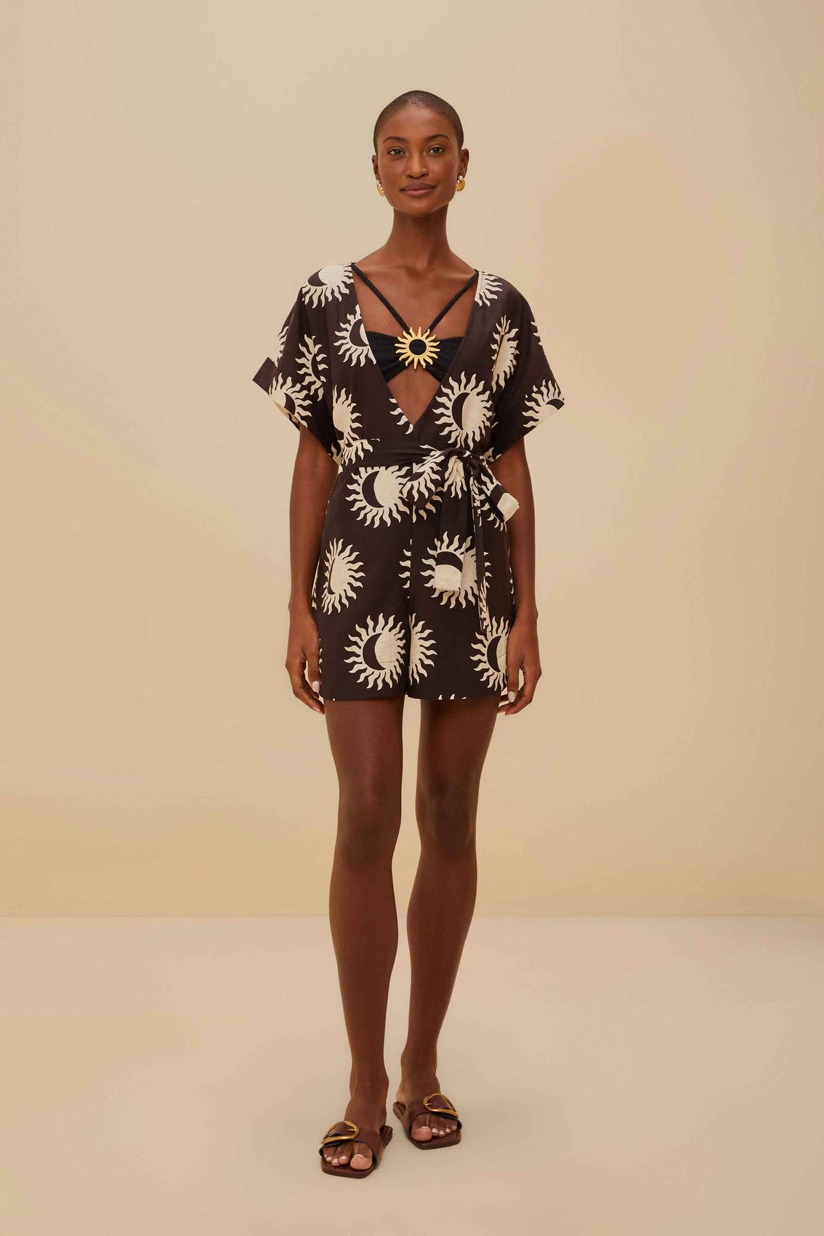 Black Sunny Moon LENZING™ ECOVERO™ Euroflax™ Romper | FARM Rio Women