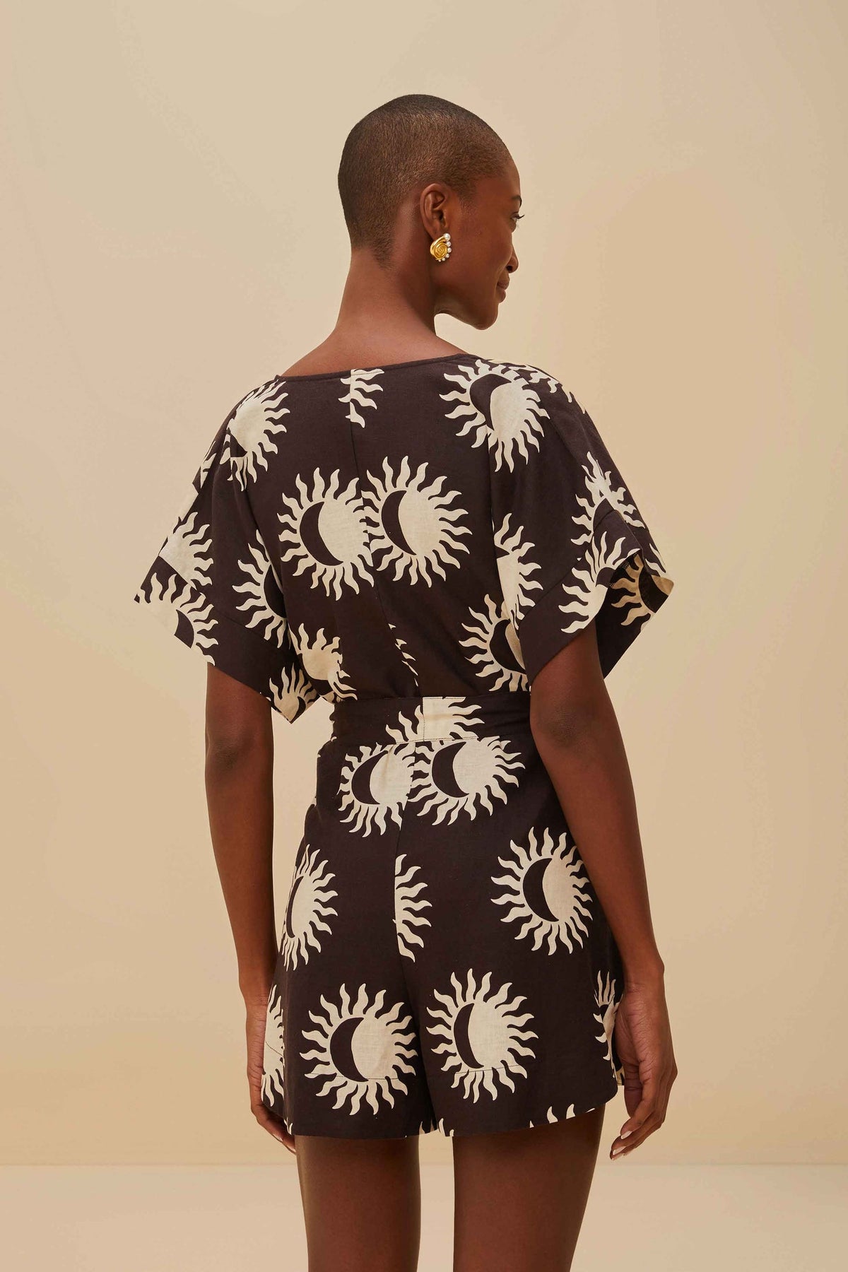 Black Sunny Moon LENZING™ ECOVERO™ Euroflax™ Romper | FARM Rio Women