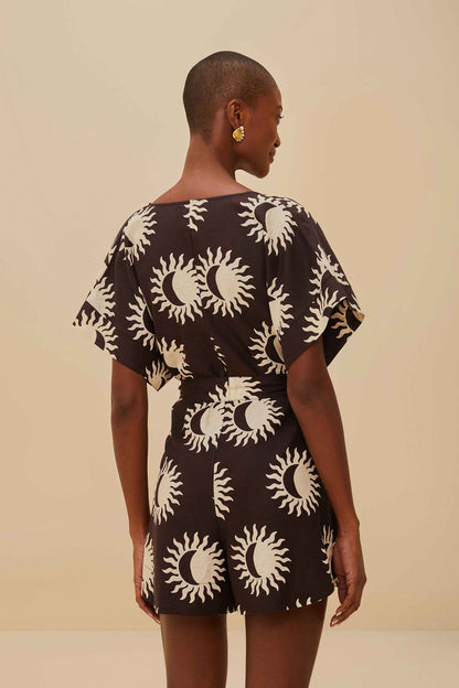 Black Sunny Moon LENZING™ ECOVERO™ Euroflax™ Romper | FARM Rio Women