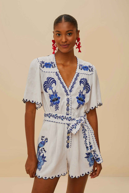 Blue Delicate Forest Richelieu Embroidered LENZING™ ECOVERO™ Euroflax™ | FARM Rio Women