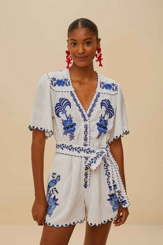 Blue Delicate Forest Richelieu Embroidered LENZING™ ECOVERO™ Euroflax™ | FARM Rio Women