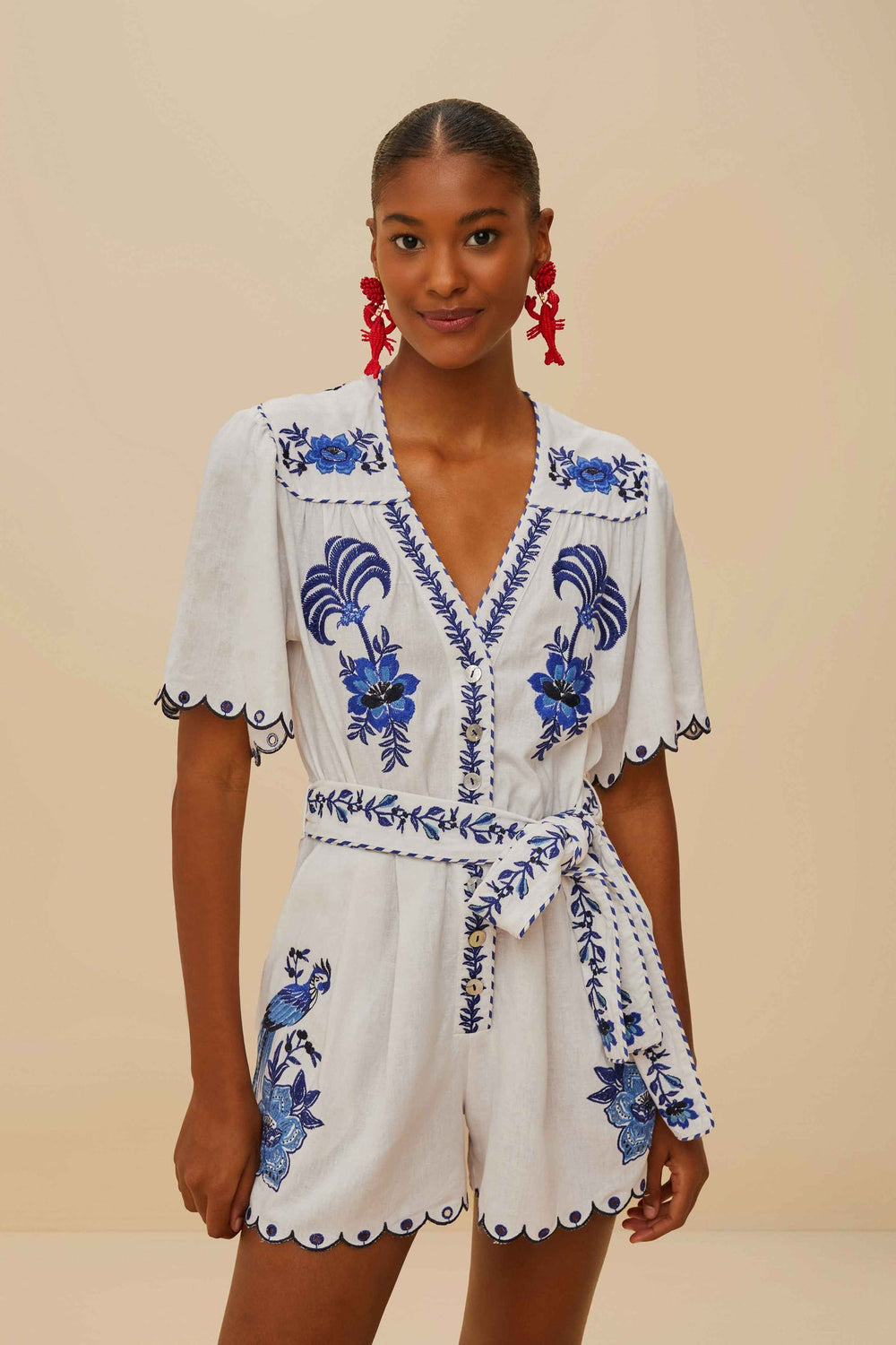 Blue Delicate Forest Richelieu Embroidered LENZING™ ECOVERO™ Euroflax™ | FARM Rio Women