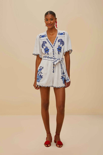 Blue Delicate Forest Richelieu Embroidered LENZING™ ECOVERO™ Euroflax™ | FARM Rio Women