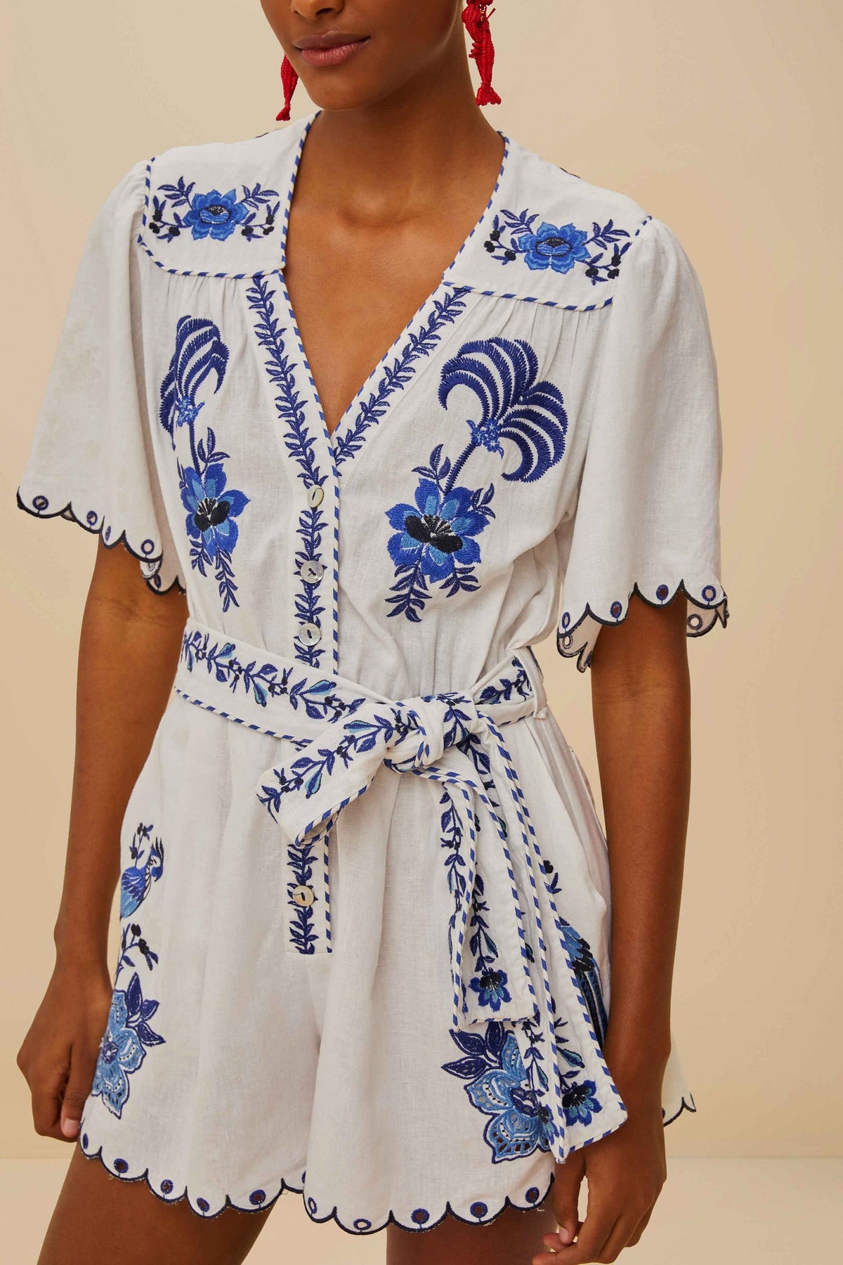 Blue Delicate Forest Richelieu Embroidered LENZING™ ECOVERO™ Euroflax™ | FARM Rio Women