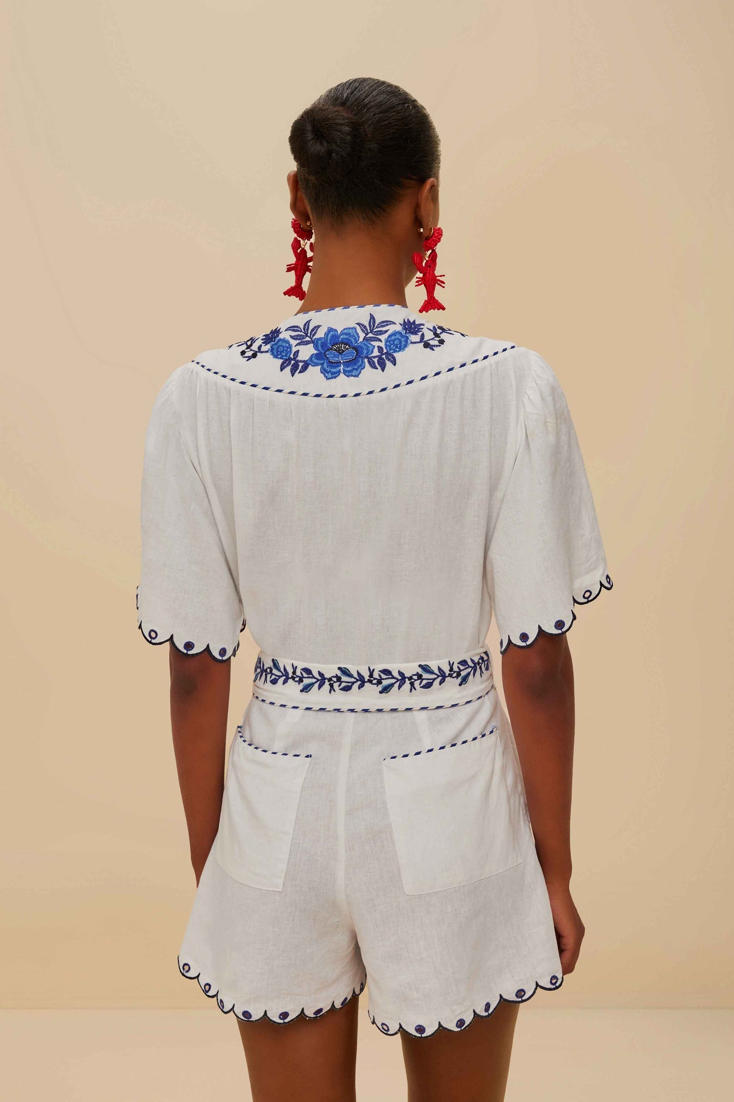 Blue Delicate Forest Richelieu Embroidered LENZING™ ECOVERO™ Euroflax™ | FARM Rio Women