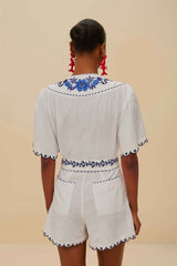 Blue Delicate Forest Richelieu Embroidered LENZING™ ECOVERO™ Euroflax™ | FARM Rio Women