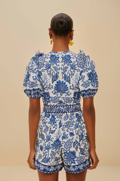 Off-White Shell Garden Organic Cotton Romper | FARM Rio Women