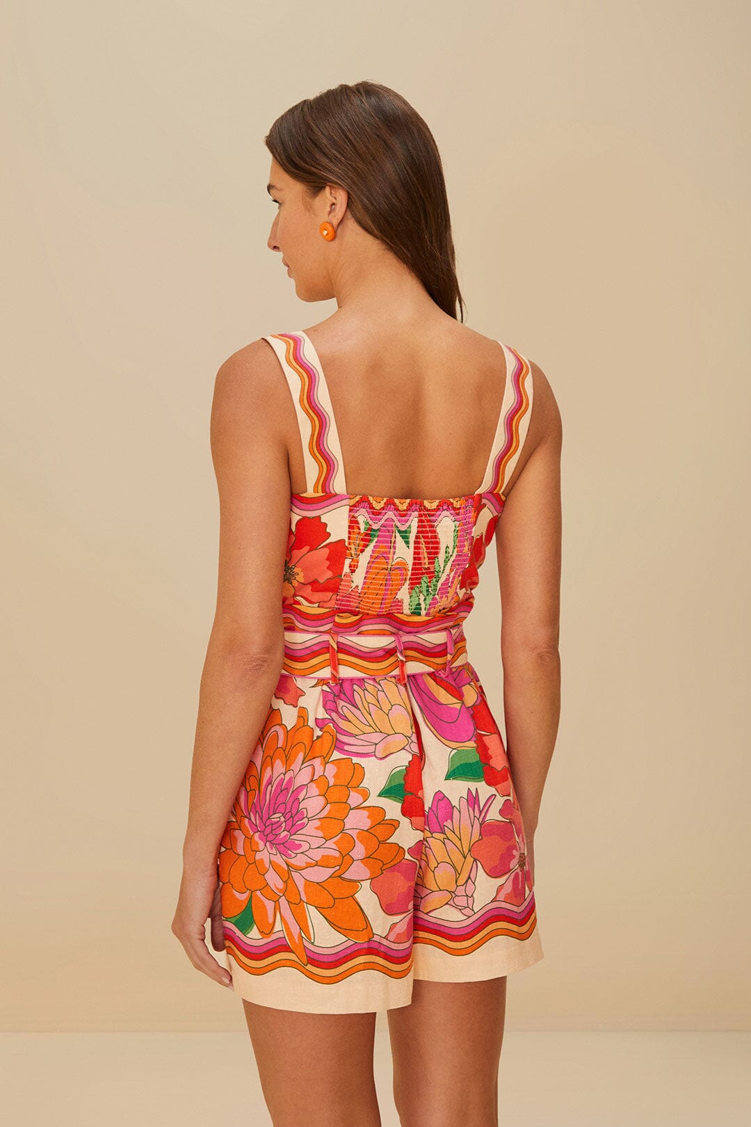 Beige Spring Affair LENZING™ ECOVERO™ Euroflax™ Romper | FARM Rio Women