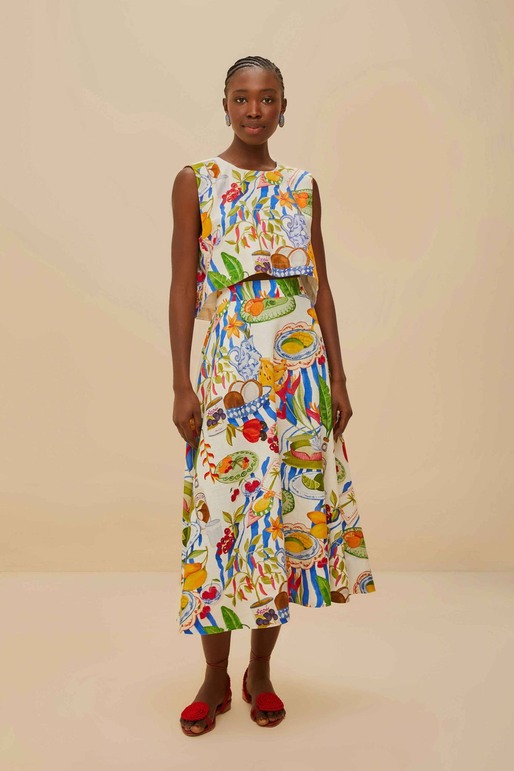 Off-White Fresh Table LENZING™ ECOVERO™ Euroflax™ Midi Skirt | FARM Rio Women