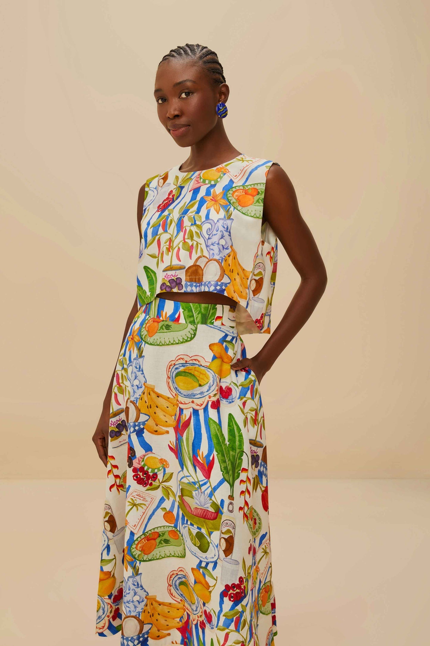 Off-White Fresh Table LENZING™ ECOVERO™ Euroflax™ Midi Skirt | FARM Rio Women