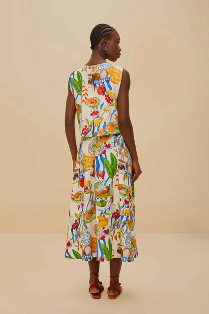 Off-White Fresh Table LENZING™ ECOVERO™ Euroflax™ Midi Skirt | FARM Rio Women