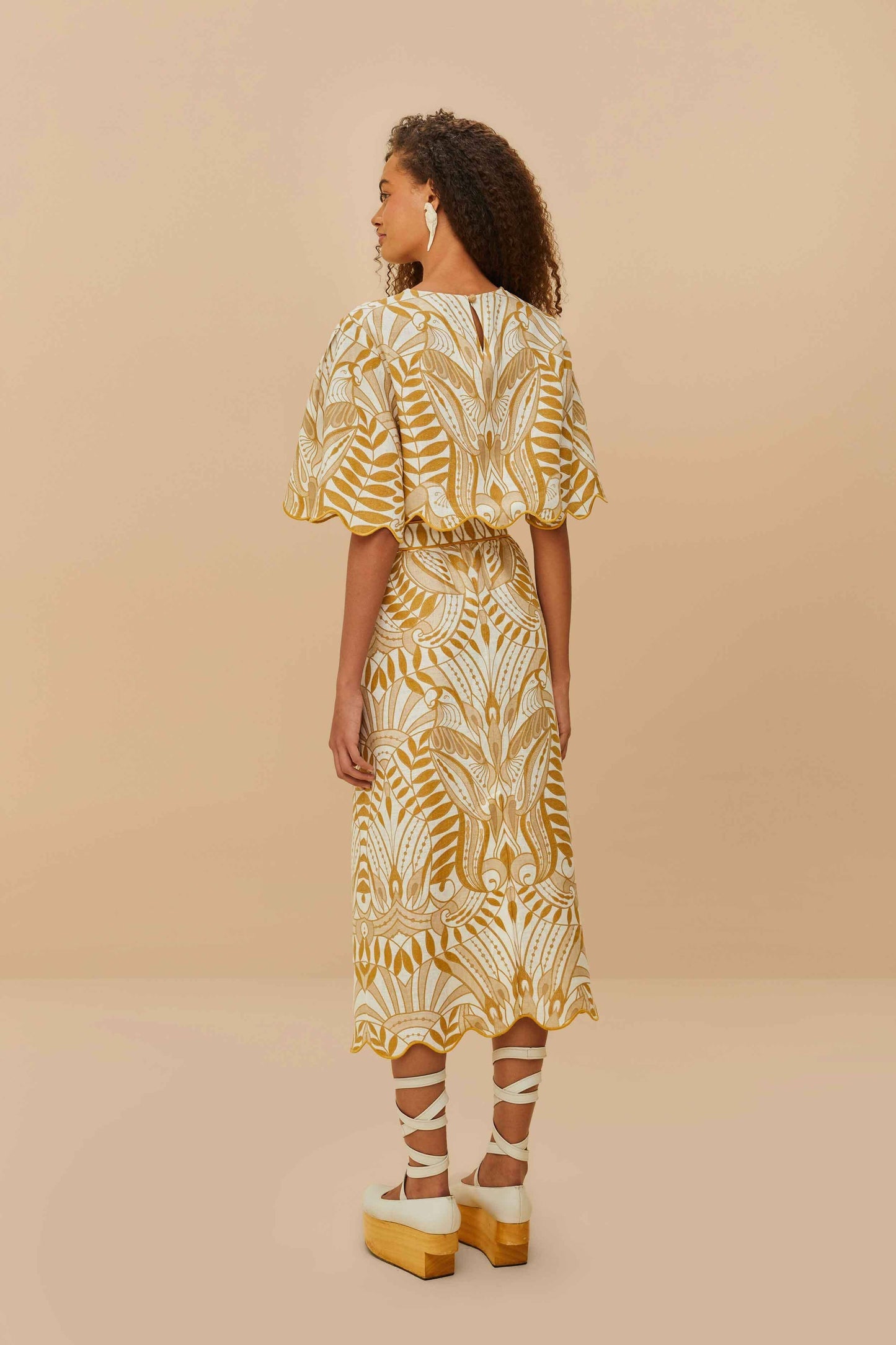 Off-White Lace Nature Euroflax™ Premium Linen Midi Skirt | FARM Rio Women